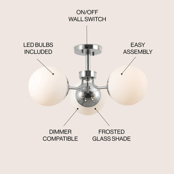 Olivier 23.5" 3-Light Bohemian Farmhouse Iron/Frosted Glass LED Semi Flush Mount